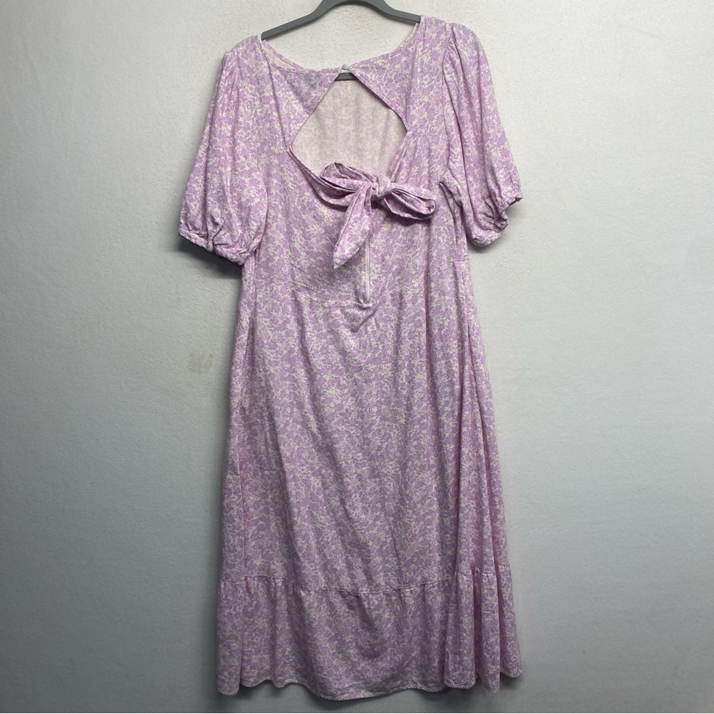 Who What Wear Floral Puff Sleeve Tie Back Midi Dress L - Picture 5 of 10